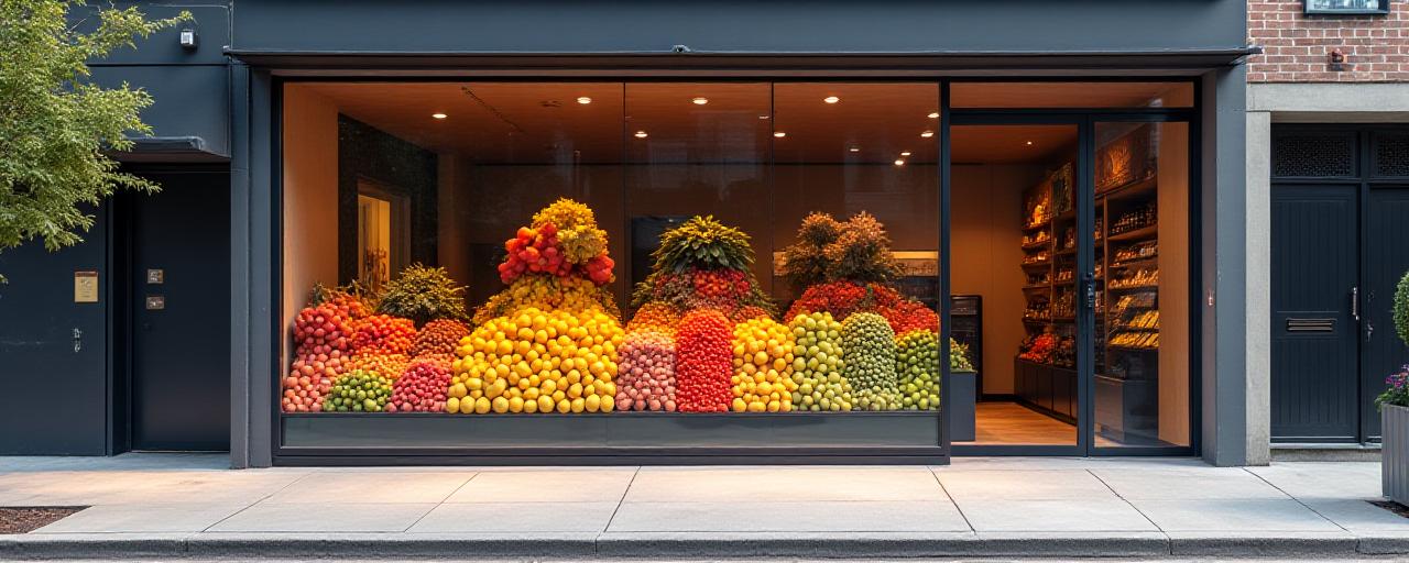 Subjectspecialist Fresh Fruit Store Storefront on Dekalb Ave with fresh fruit displays