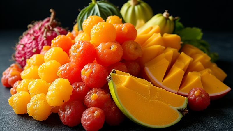 Exotic tropical fruit display