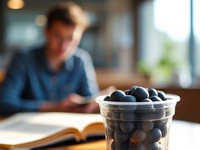 Student studying with fruit snacks