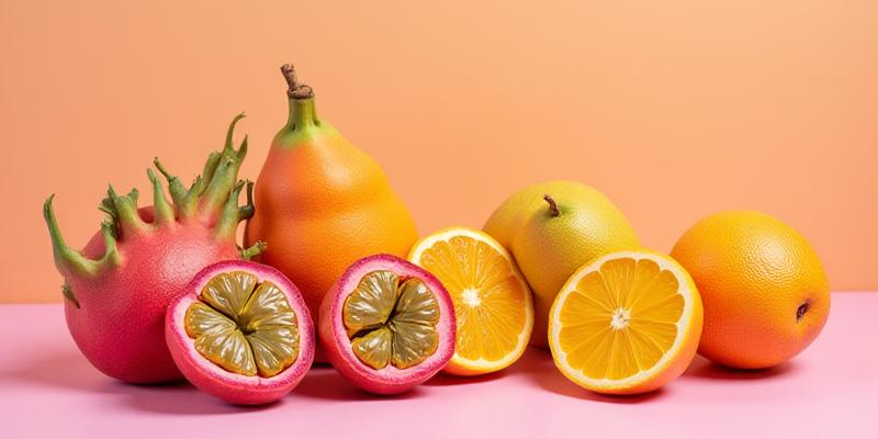 Exotic dragon fruit, passion fruit, and starfruit